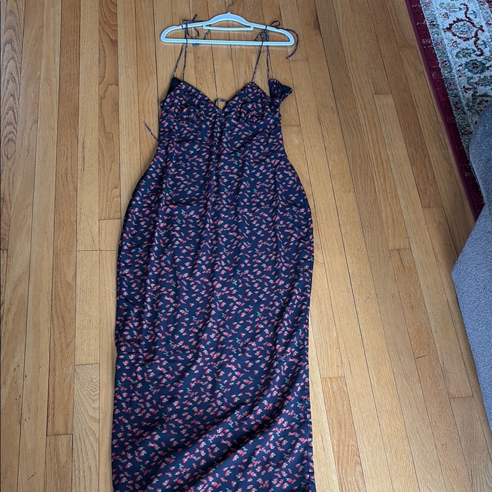 Missguided Black Maxi Slip Dress with Red Floral Print